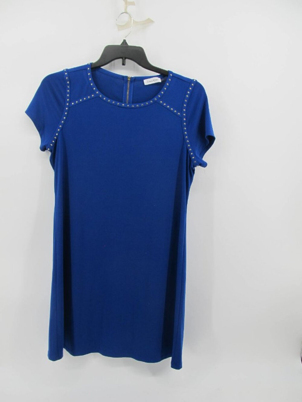 Calvin Klein ROYAL & Gold Studded Dress STRETCH UNLINED Sz 12